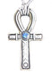 Silver-Tone Pewter Egyptian Ankh with Blue Crystal Pendant Necklace - Silver Insanity