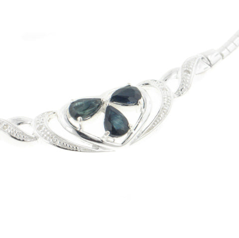 Sterling Silver Genuine Sapphire Bridal Omega Necklace - Silver Insanity