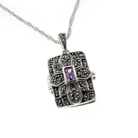 Amethyst Photo Locket Pendant Sterling Silver Necklace - Silver Insanity
