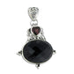 Faceted Black Onyx and Genuine Red Garnet Sterling Silver Slider Slide Pendant - Silver Insanity