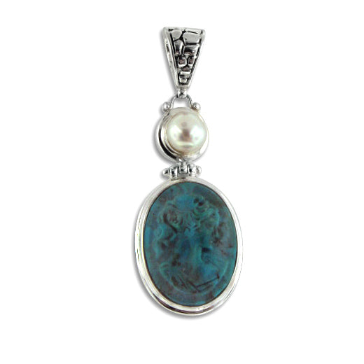 Natural Turquoise Carved Cameo Sterling Silver Pendant - Silver Insanity