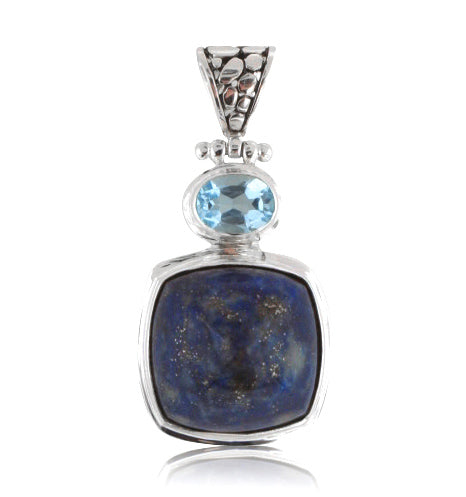 Egyptian Stone Sterling Silver Vivid Blue Lapis Lazuli and Blue Topaz Pendant - Silver Insanity