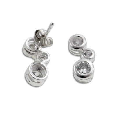 Curved Bubbles White CZ Studs Sterling Silver Post Earrings - Silver Insanity