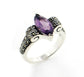 Genuine Marquise Amethyst and Marcasite Deco Swirl Sterling Silver Ring - Silver Insanity