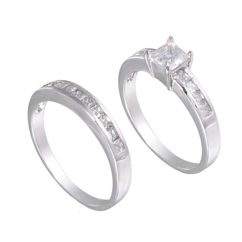 Sterling Silver Square Wedding Ring Band Set - Silver Insanity