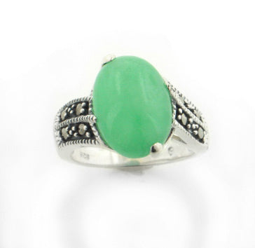 Green Jade Marcasite Sterling Silver Band Ring - Silver Insanity