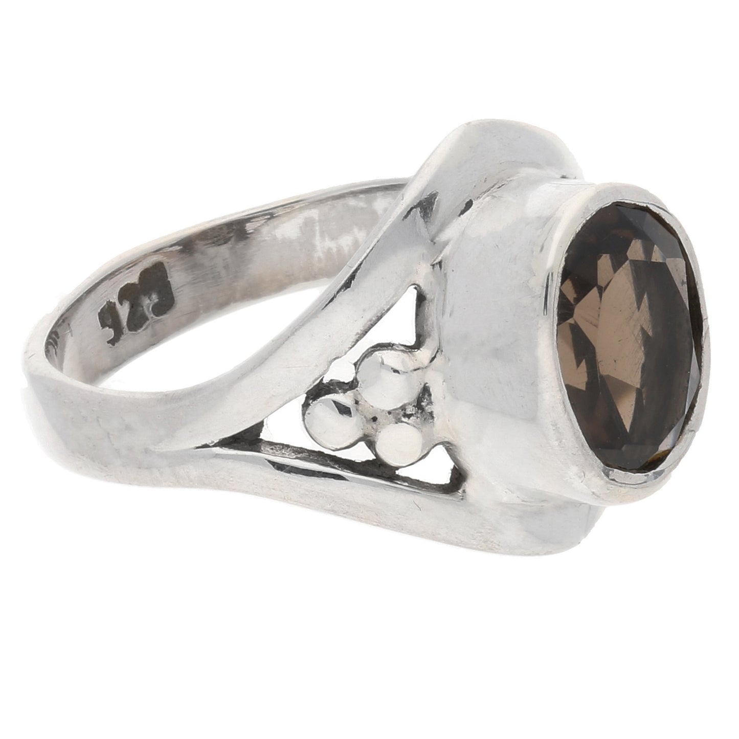 Smoky Quartz Faceted Oval 7x9mm Gemstone Sterling Silver Ring - Silver Insanity