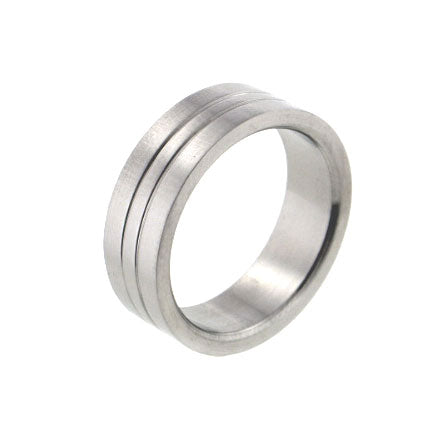 Mens 316L Stainless Steel Gemini Striped 7mm Wide Band Ring - Silver Insanity