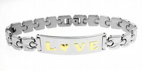 Stainless Steel Link and 18K Gold Love Heart Link Bracelet - Silver Insanity