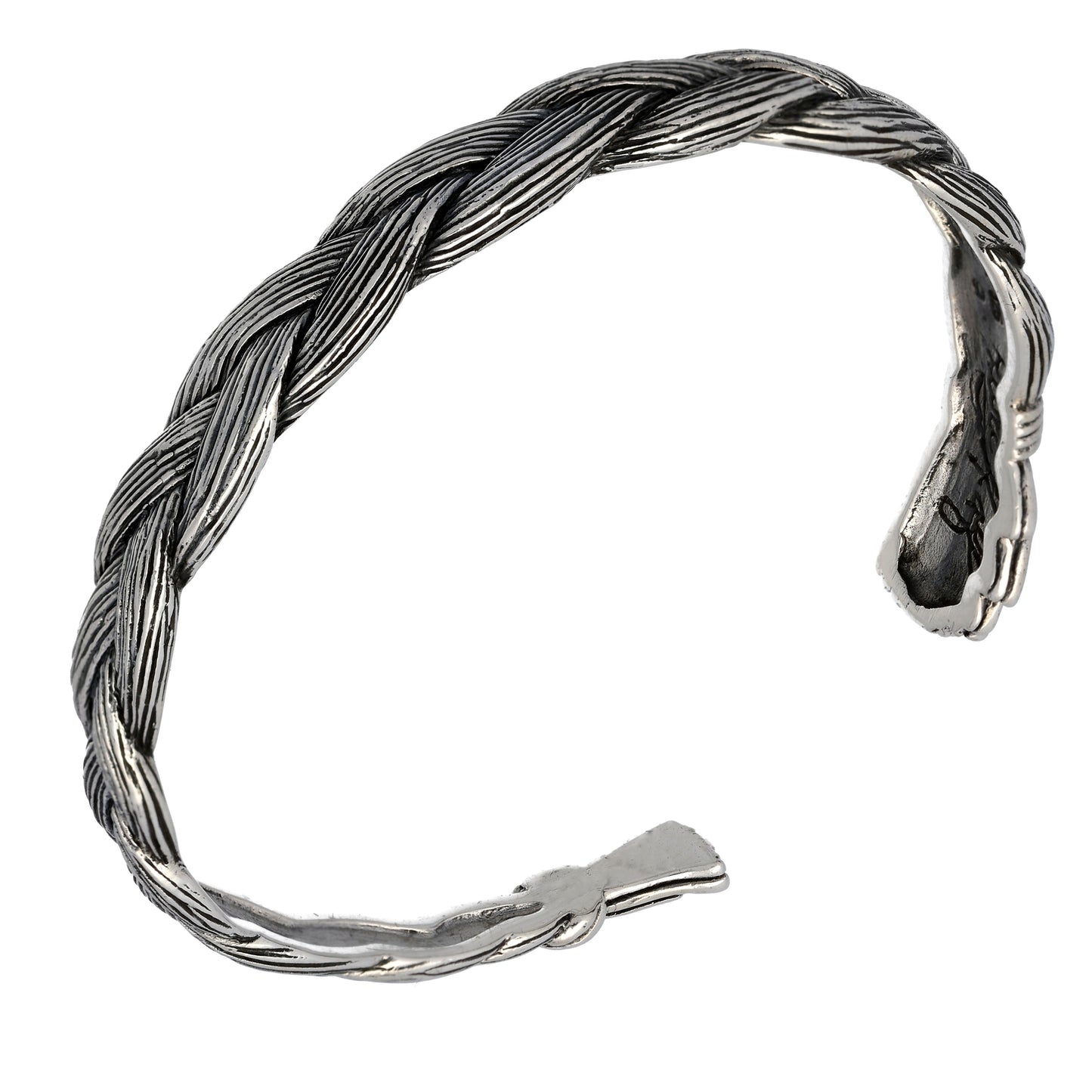 Wolfwalker Braided Sweetgrass Herb Sterling Silver Cuff Bracelet 7" - Silver Insanity