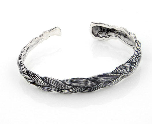 Wolfwalker Braided Sweetgrass Herb Sterling Silver Cuff Bracelet 7" - Silver Insanity