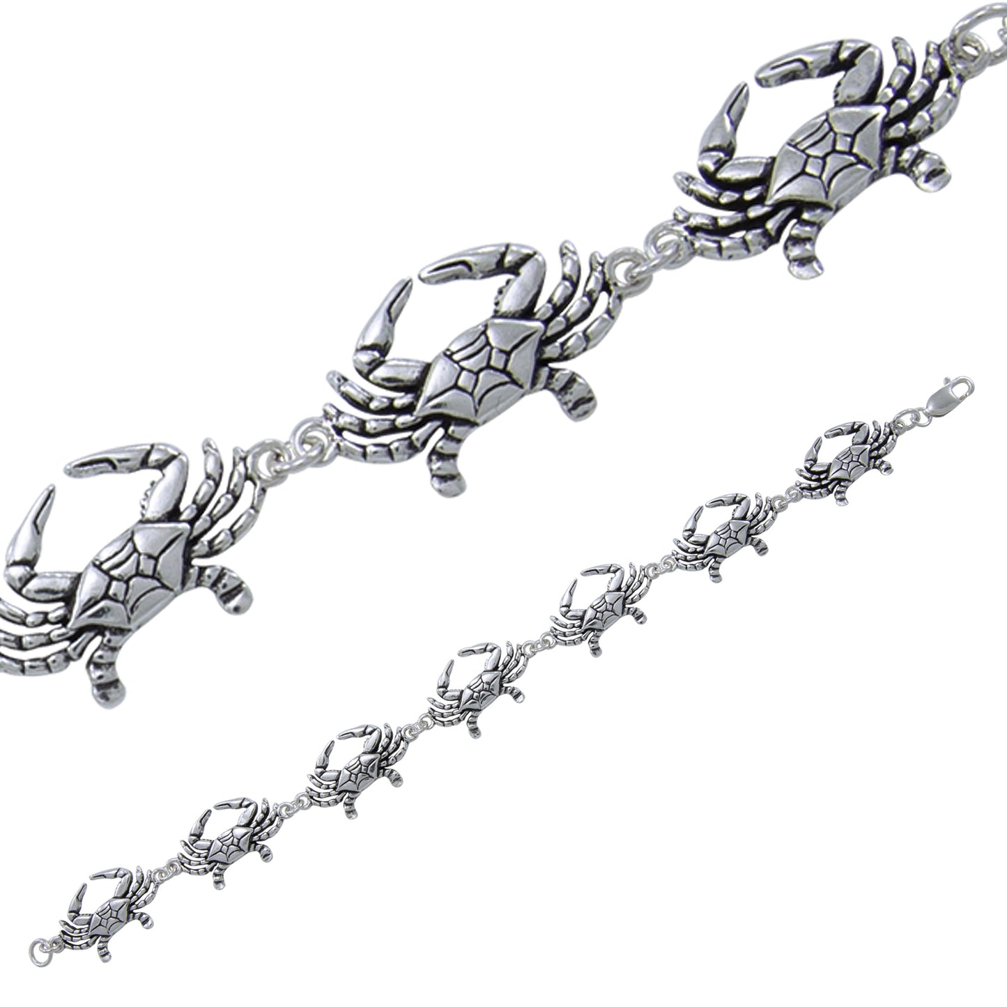Detailed Crabs Sterling Silver Cancer Zodiac Crab Link 7" Bracelet - Silver Insanity