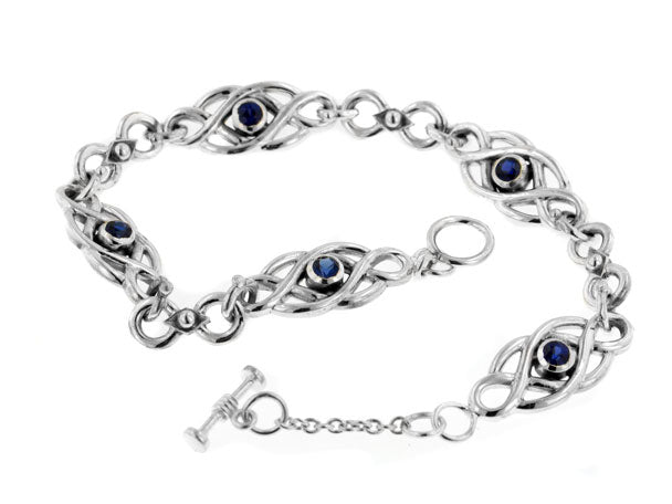 Sterling Silver Dark Blue Sapphire Celtic Knot Bracelet, 7.5" - Silver Insanity