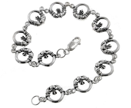 Sterling Silver Irish Celtic Claddagh Link 7" Bracelet - Silver Insanity