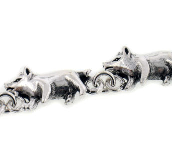 Detailed Little Pigs Sterling Silver Pig Link 7" Bracelet - Silver Insanity