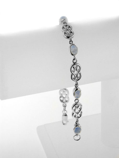 Sterling Silver Genuine Rainbow Moonstone Celtic Knot 7" Link Bracelet - Silver Insanity