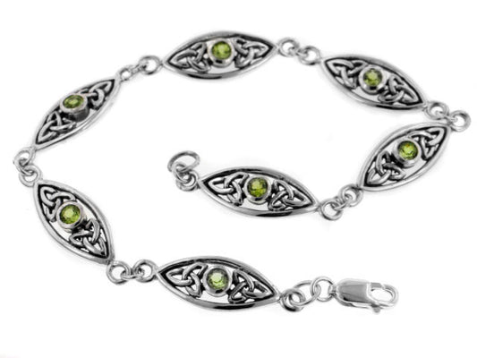 Sterling Silver Peridot Celtic Trinity Knot 7" Link Bracelet - Silver Insanity