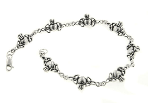 Love, Faith, and Loyalty Sterling Silver Irish Celtic Knot Claddagh 7" Bracelet - Silver Insanity