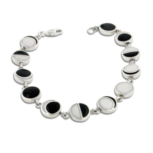 Lunar Phases of the Moon Enameled Inlay Sterling Silver 7" Link Bracelet - Silver Insanity
