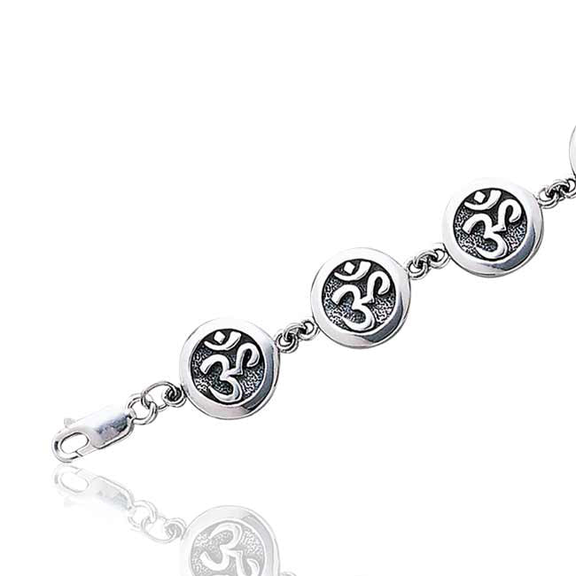 Antiqued Sterling Silver OM Absolute Aum Symbol Yoga Bracelet 7" - Silver Insanity