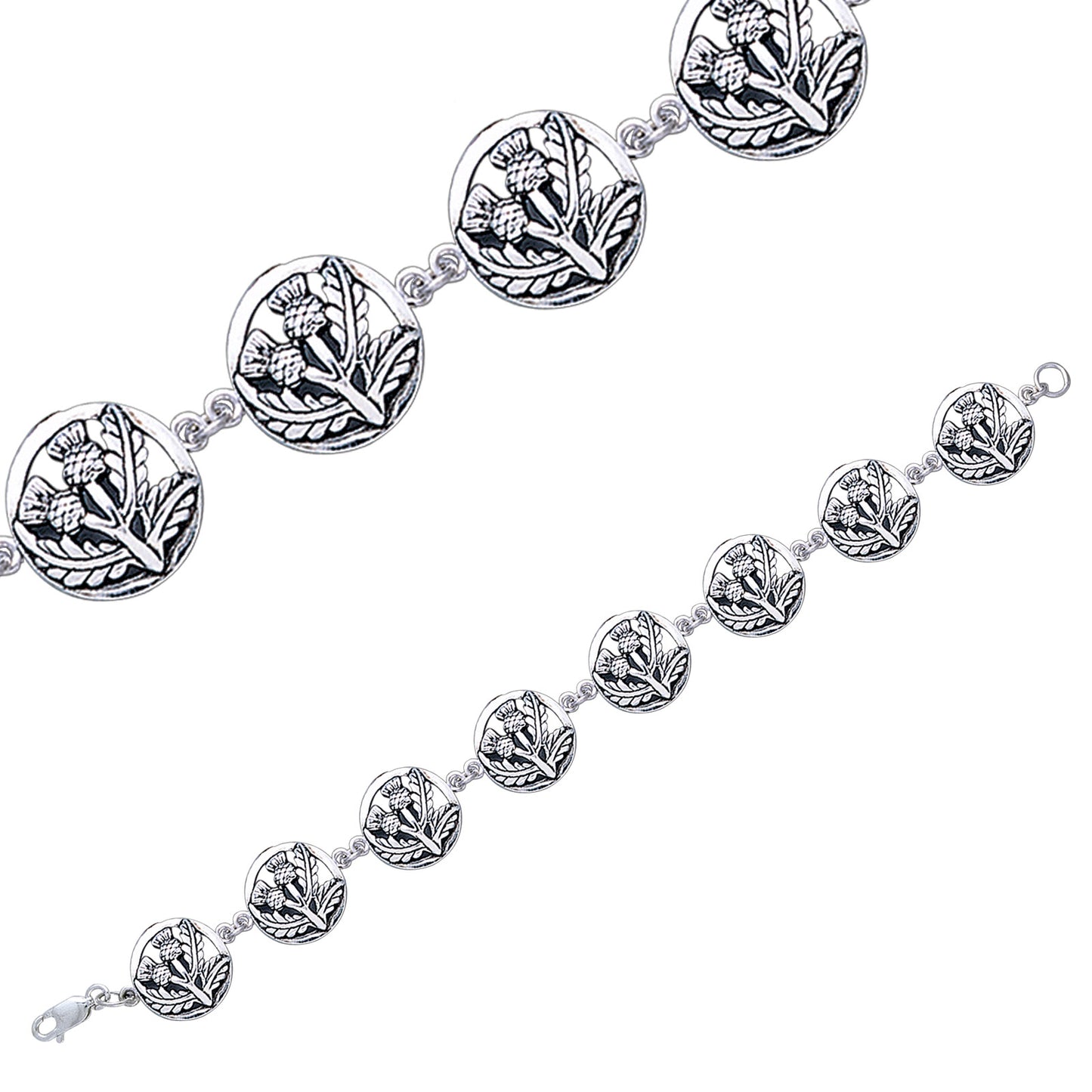 Sterling Silver 7.5" Scottish Flower Thistle Link Bracelet - Silver Insanity