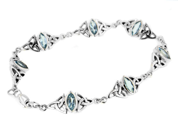 Sterling Silver Blue Topaz Celtic Trinity Knot Bracelet - Silver Insanity