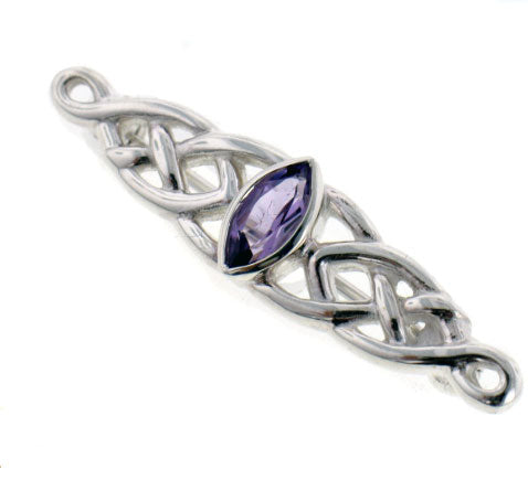 Sterling Silver Celtic Knot and Genuine Marquise Amethyst Brooch or Bar Pin - Silver Insanity