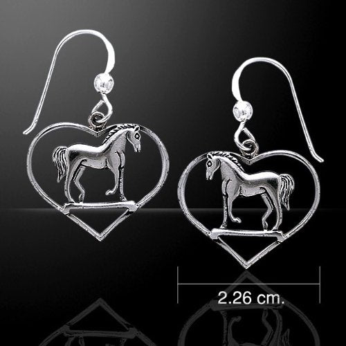 Graceful Standing Horse in Heart Sterling Silver Hook Pony Earrings - Silver Insanity