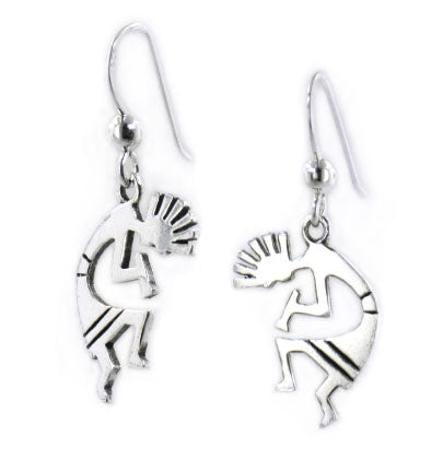 Kokopelli Southwestern Spirit of Music Sterling Silver Hook Earrings - Silver Insanity