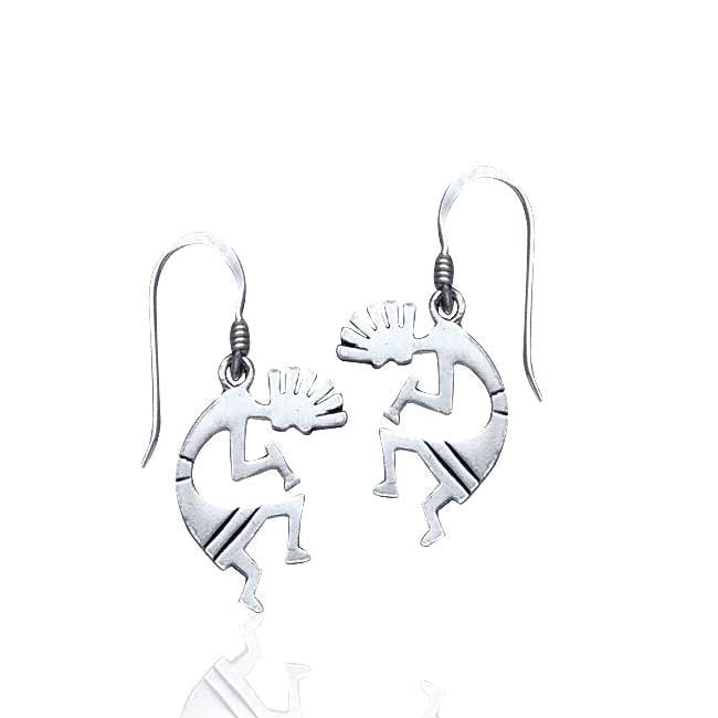 Kokopelli Southwestern Spirit of Music Sterling Silver Hook Earrings - Silver Insanity