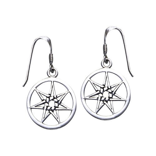 7-Point Elven Faery Star or Pentacle Sterling Silver Hook Earrings - Silver Insanity
