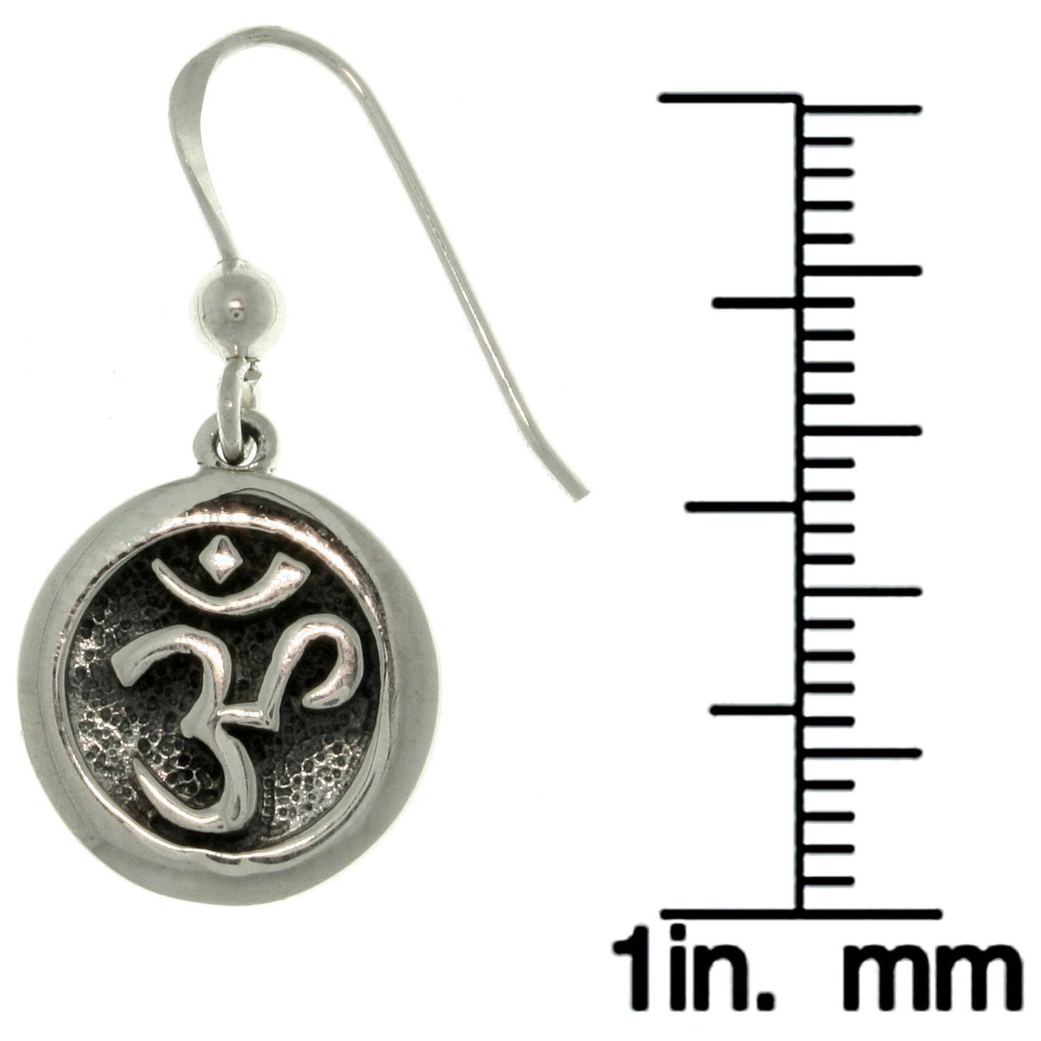 OM or Aum Hindu Yoga Symbol Sterling Silver Round Hook Earrings - Silver Insanity