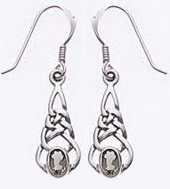 Sterling Silver Celtic Knot Green Meteor Rock Earrings - Silver Insanity