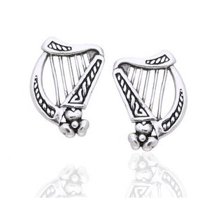 Sterling Silver Braided Irish Celtic Harp Post Earrings - Silver Insanity
