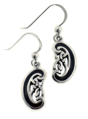 Unique Celtic Knot Twists with Black Enamel Sterling Silver Hook Earrings - Silver Insanity