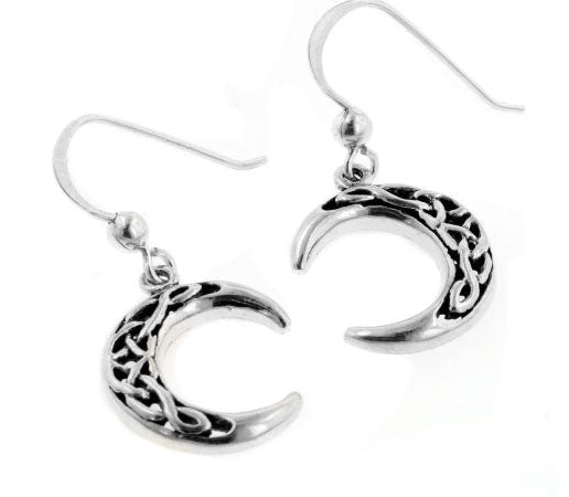Sterling Silver Celtic Knot Crescent Moon Earrings - Silver Insanity