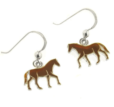 Brown Enameled Running Horse Sterling Silver Earrings - Silver Insanity