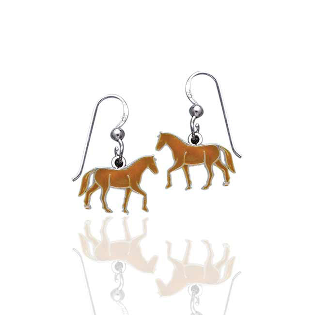 Brown Enameled Running Horse Sterling Silver Earrings - Silver Insanity