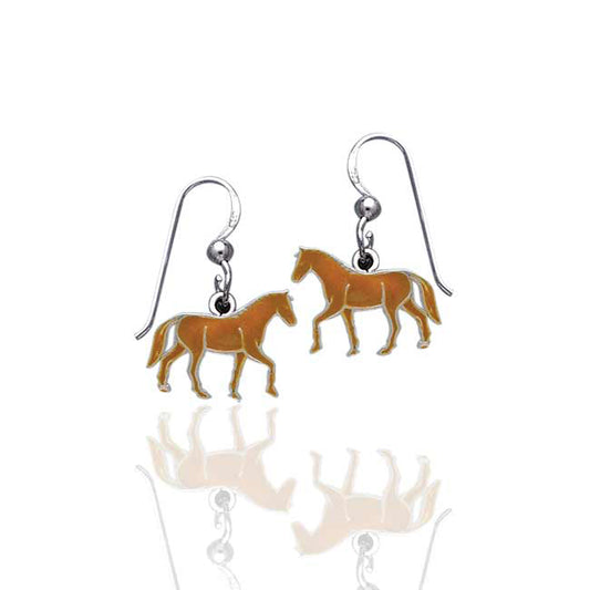 Brown Enameled Running Horse Sterling Silver Earrings - Silver Insanity