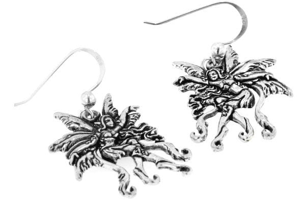 Detailed Sterling Silver Amy Brown Vines Fairy Faerie Hook Earrings - Silver Insanity
