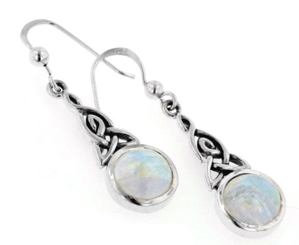 Sterling Silver Rainbow Moonstone Celtic Knot Earrings - Silver Insanity