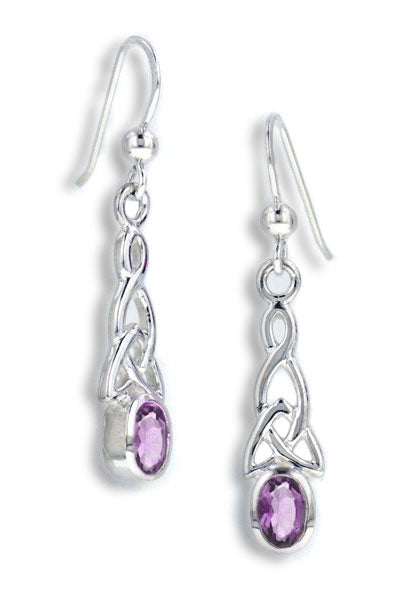 Sterling Silver Celtic Knot and Genuine Amethyst Hook Earrings - Silver Insanity