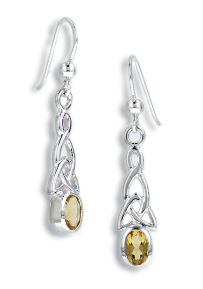 Sterling Silver Celtic Knot and Genuine Golden Citrine Hook Earrings - Silver Insanity