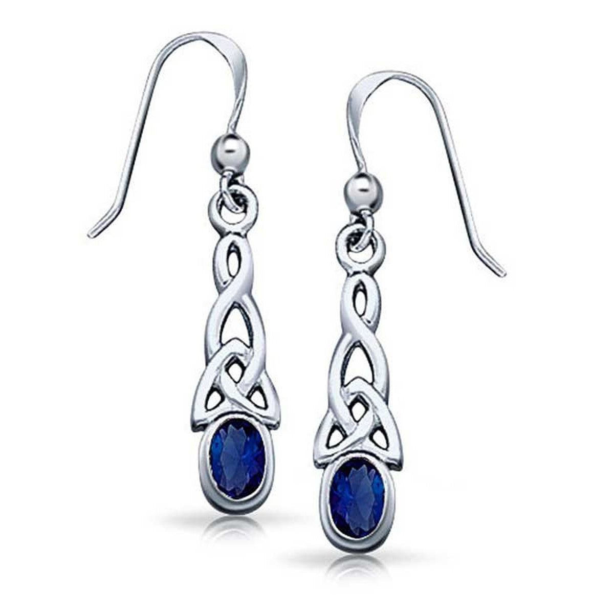 Sterling Silver Celtic Knot and Created Blue Sapphire Hook Earrings - Silver Insanity