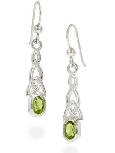 Sterling Silver Celtic Knot and Genuine Peridot Hook Earrings - Silver Insanity