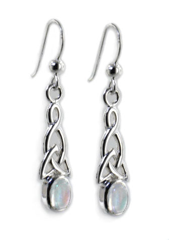 Sterling Silver Celtic Knot and Genuine Rainbow Moonstone Hook Earrings - Silver Insanity