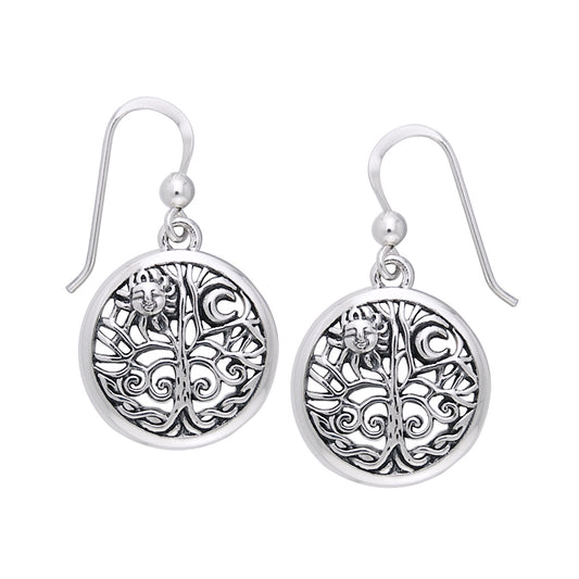 Round Tree of Life Moon Symbol Sterling Silver Earrings - Silver Insanity