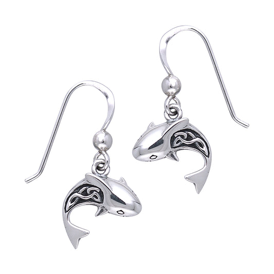 Celtic Knot Ocean Shark Sterling Silver Hook Earrings - Silver Insanity
