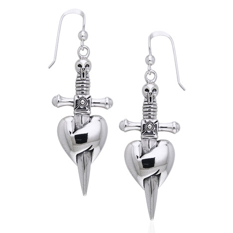 Dagger through the Heart - Skull and Sword Pirate Earrings Sterling Silver - Silver Insanity