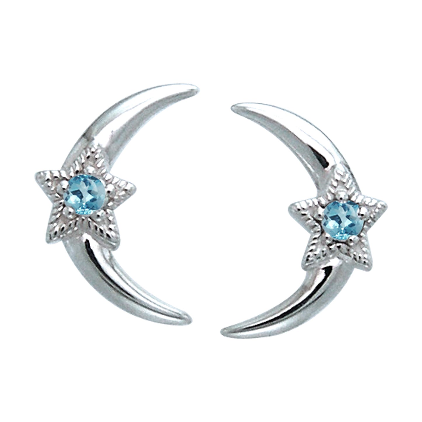 Celestial Star Cresent Moon Amethyst, Blue Topaz, Garnet Sterling Silver Post Stud Earrings - Silver Insanity